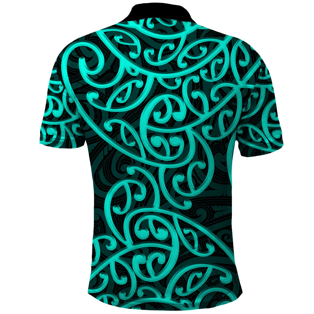 New Zealand Polo Shirt Maori Pattern Turquoise LT6
