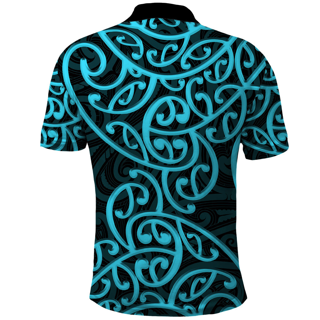 New Zealand Polo Shirt Maori Pattern Light Blue LT6