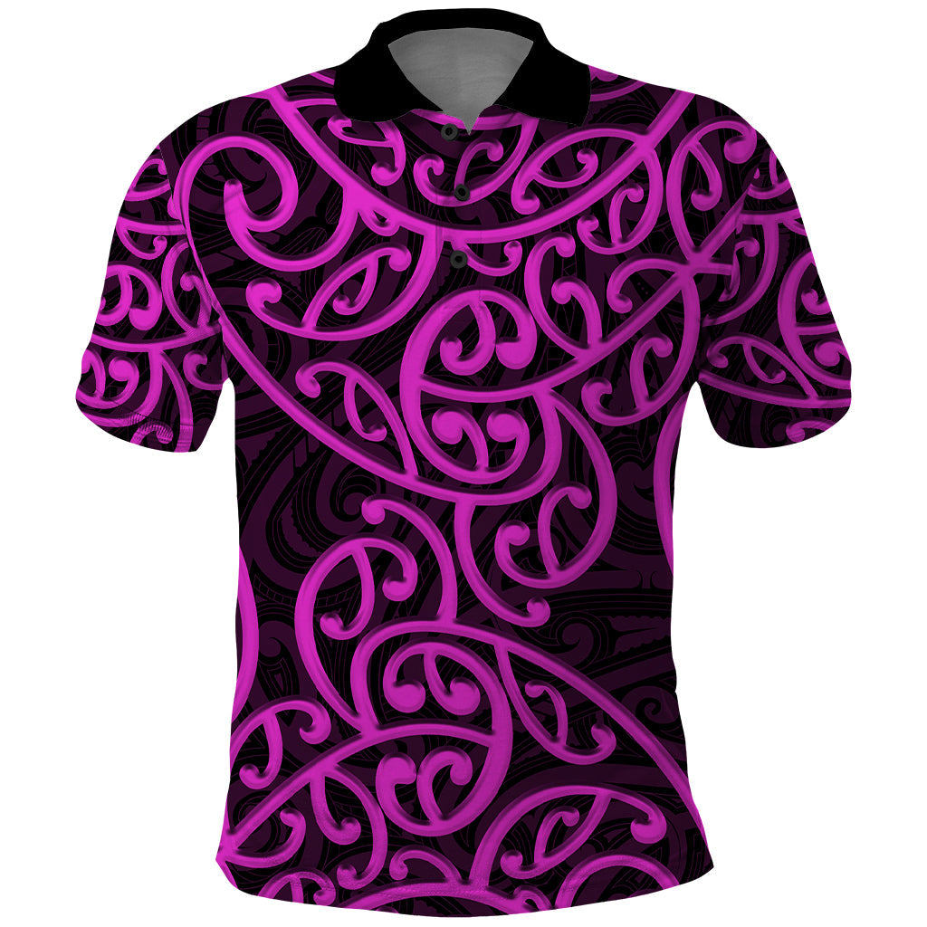 New Zealand Polo Shirt Maori Pattern Purple LT6