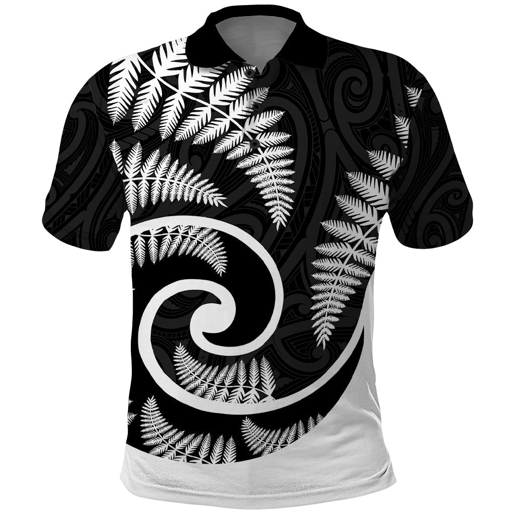 New Zealand Polo Shirt Maori With Silver Fern White LT6