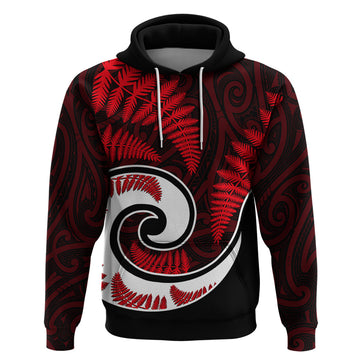 New Zealand Hoodie Maori With Silver Fern Red LT6