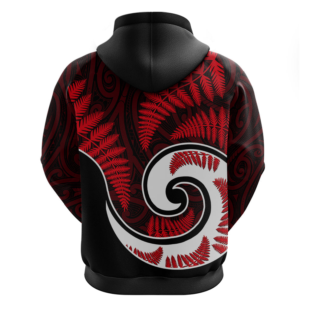 New Zealand Hoodie Maori With Silver Fern Red LT6