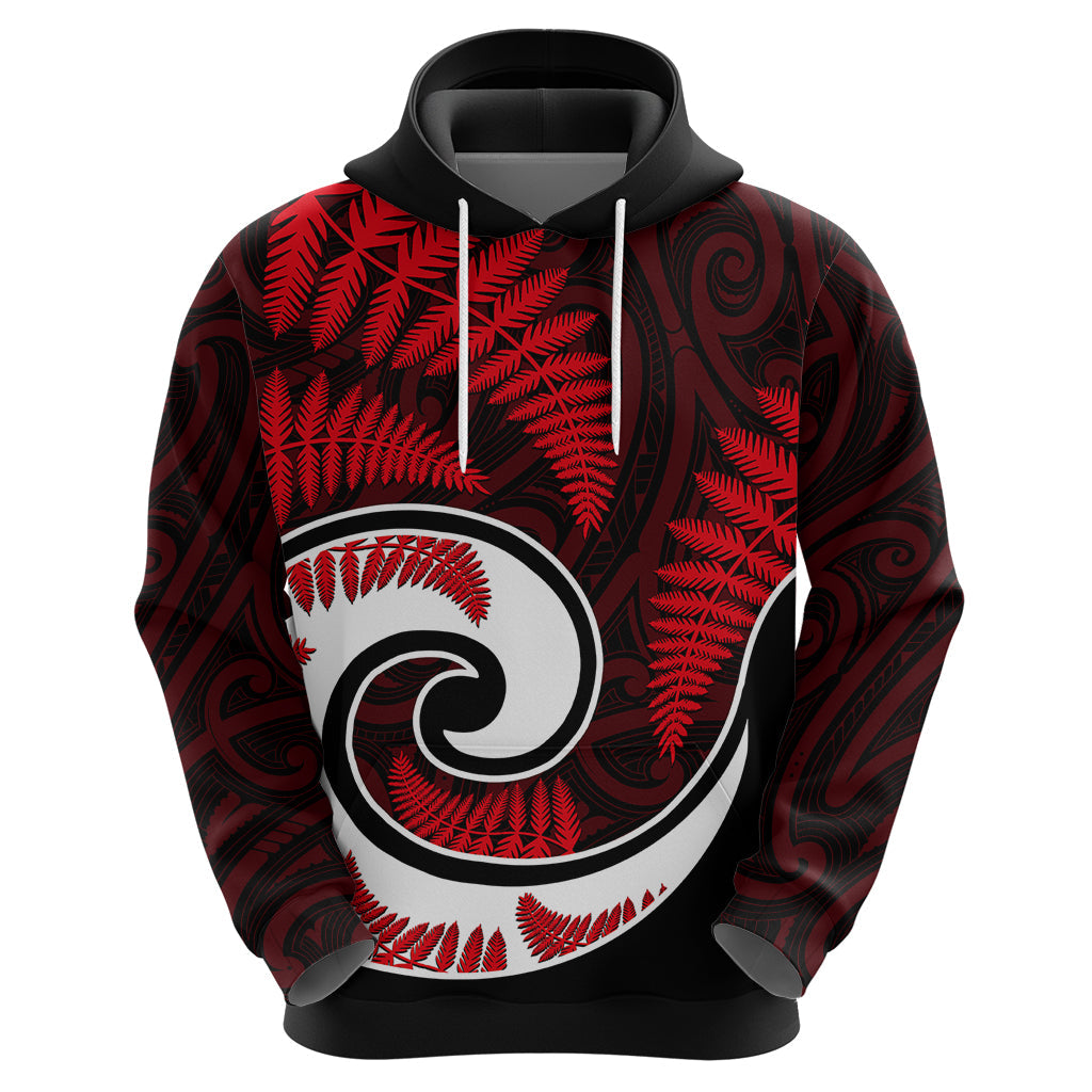 New Zealand Hoodie Maori With Silver Fern Red LT6