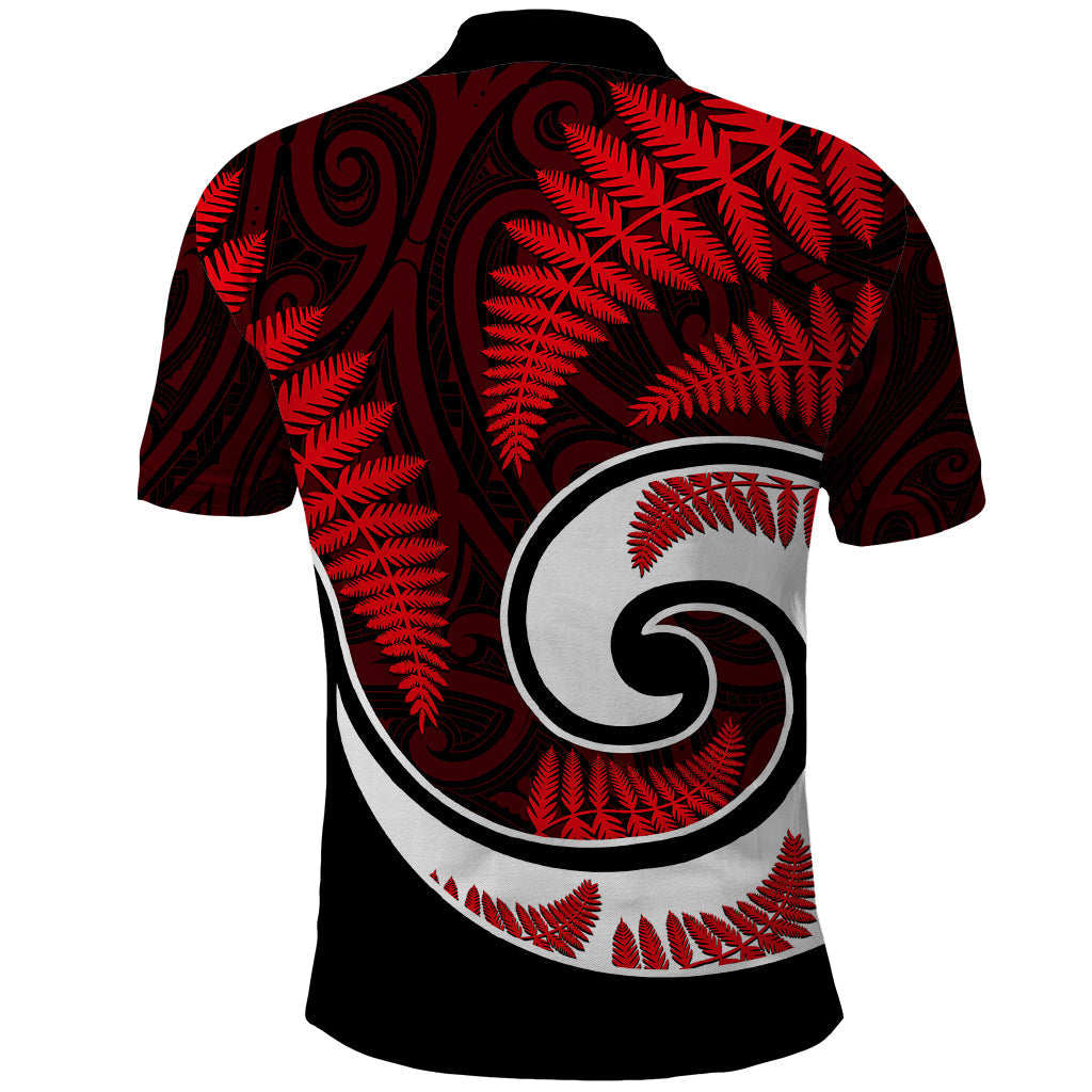 New Zealand Polo Shirt Maori With Silver Fern Red LT6