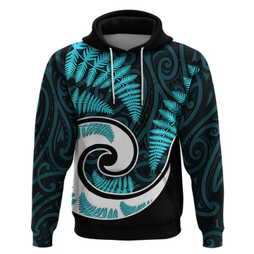 New Zealand Hoodie Maori With Silver Fern Light Blue LT6