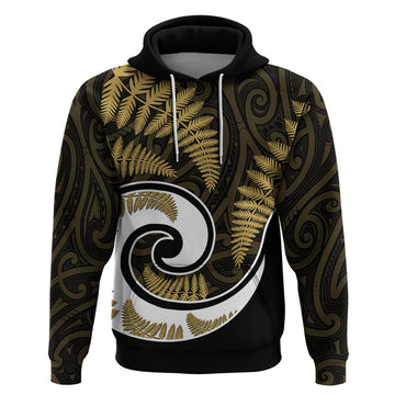 New Zealand Hoodie Maori With Silver Fern Gold LT6