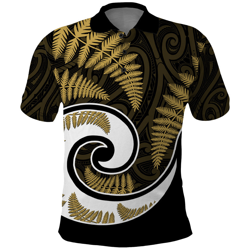 New Zealand Polo Shirt Maori With Silver Fern Gold LT6