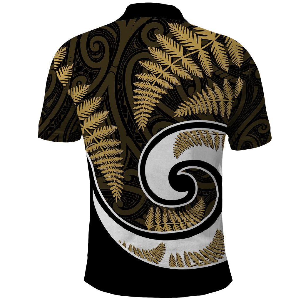 New Zealand Polo Shirt Maori With Silver Fern Gold LT6