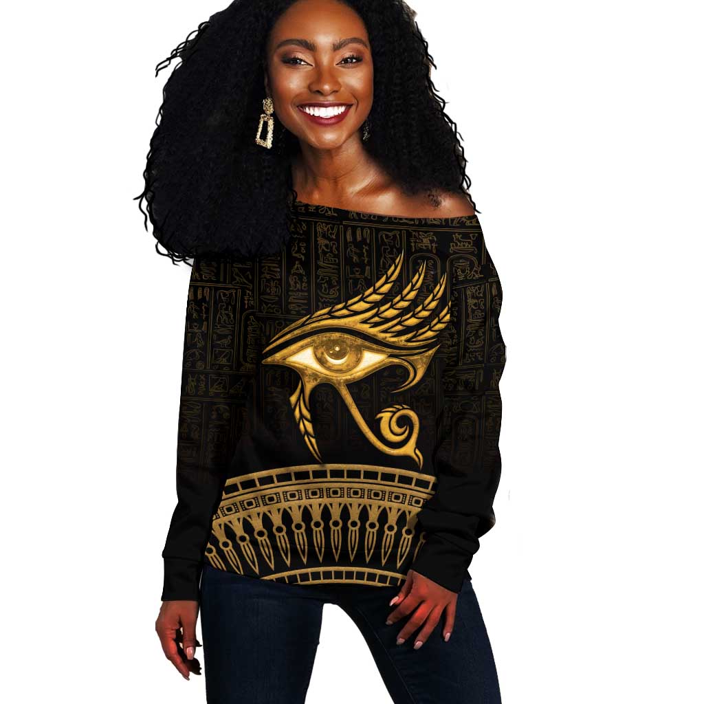 Ancient Egypt Gold Intricate Off Shoulder Sweater Eye of Horus LT7