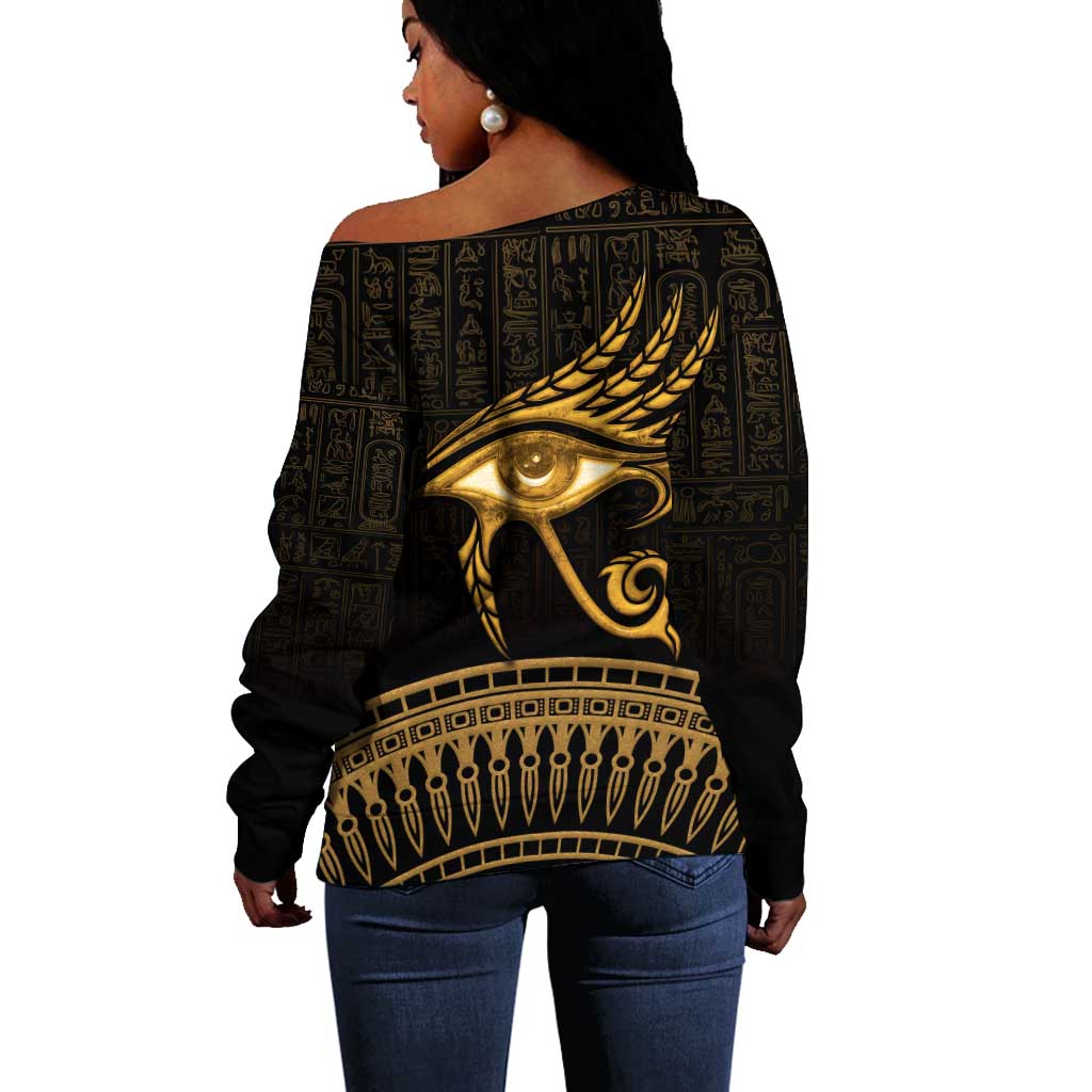 Ancient Egypt Gold Intricate Off Shoulder Sweater Eye of Horus LT7