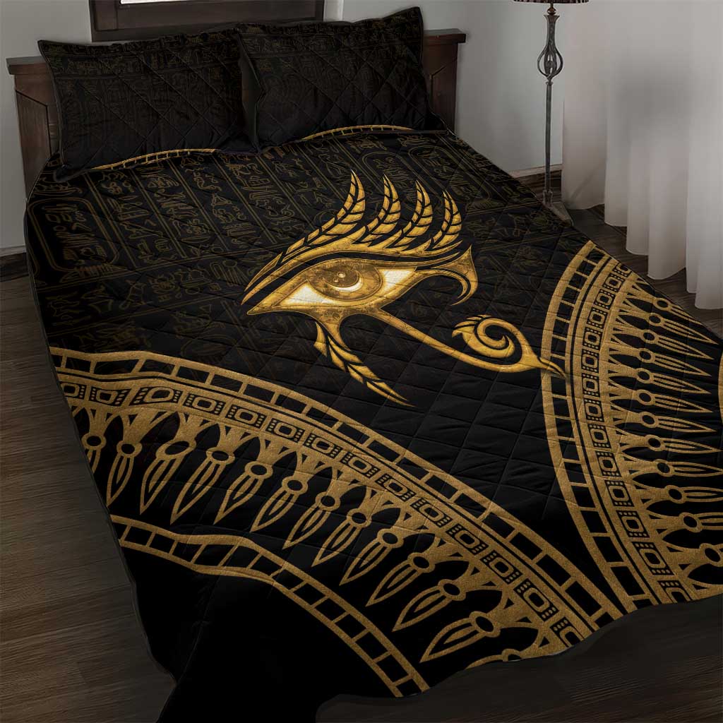 Ancient Egypt Gold Intricate Quilt Bed Set Eye of Horus LT7
