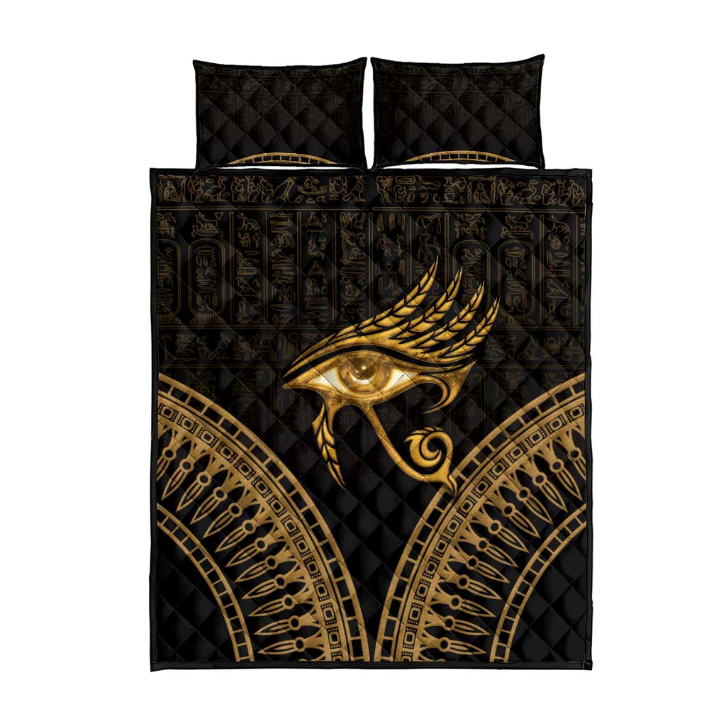Ancient Egypt Gold Intricate Quilt Bed Set Eye of Horus LT7