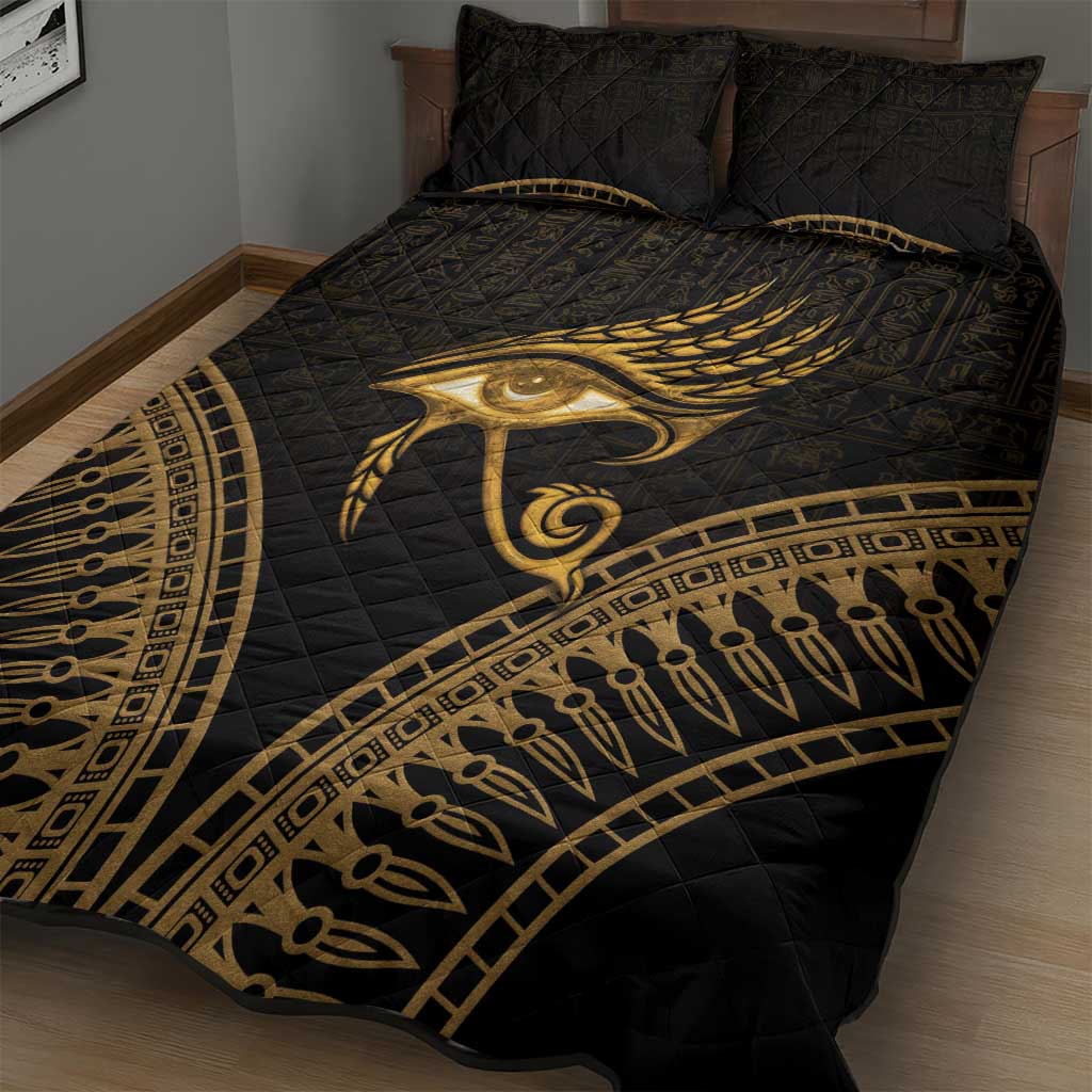 Ancient Egypt Gold Intricate Quilt Bed Set Eye of Horus LT7