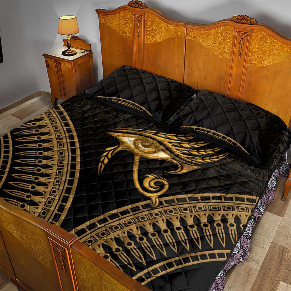 Ancient Egypt Gold Intricate Quilt Bed Set Eye of Horus LT7