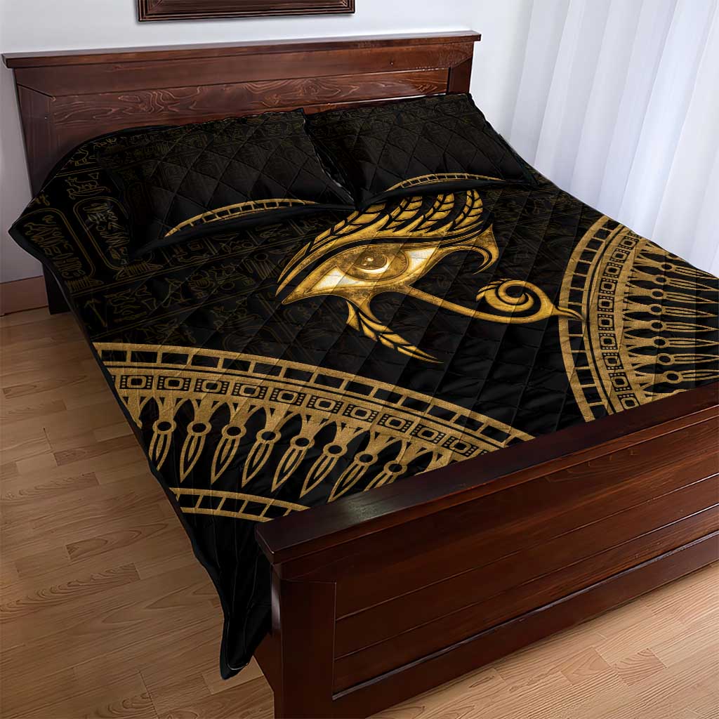 Ancient Egypt Gold Intricate Quilt Bed Set Eye of Horus LT7