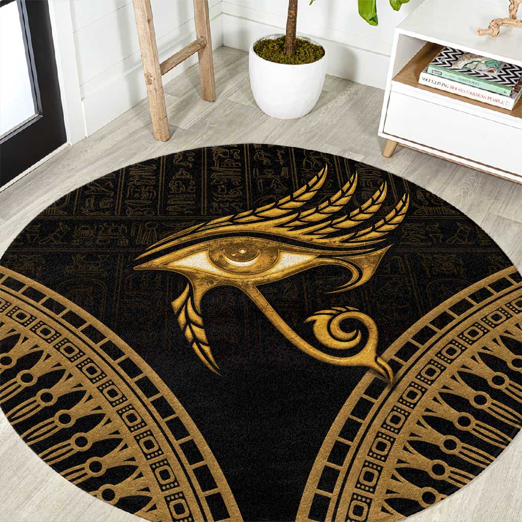 Ancient Egypt Gold Intricate Round Carpet Eye of Horus LT7