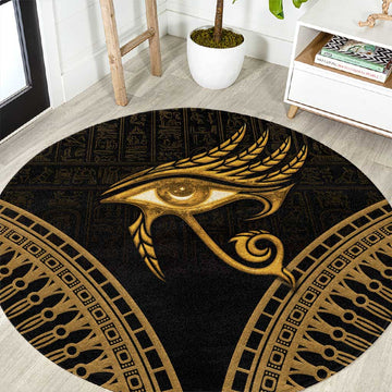 Ancient Egypt Gold Intricate Round Carpet Eye of Horus LT7