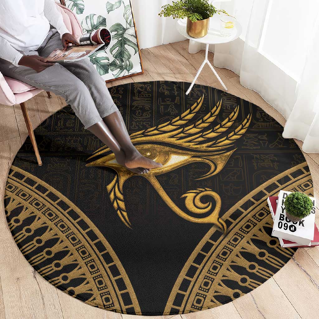 Ancient Egypt Gold Intricate Round Carpet Eye of Horus LT7