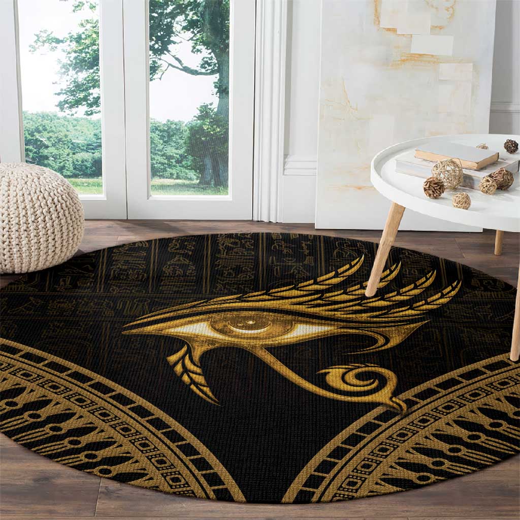 Ancient Egypt Gold Intricate Round Carpet Eye of Horus LT7