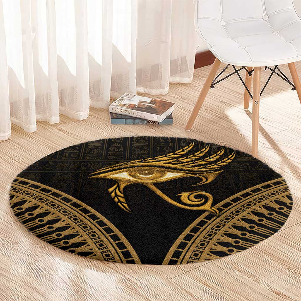 Ancient Egypt Gold Intricate Round Carpet Eye of Horus LT7
