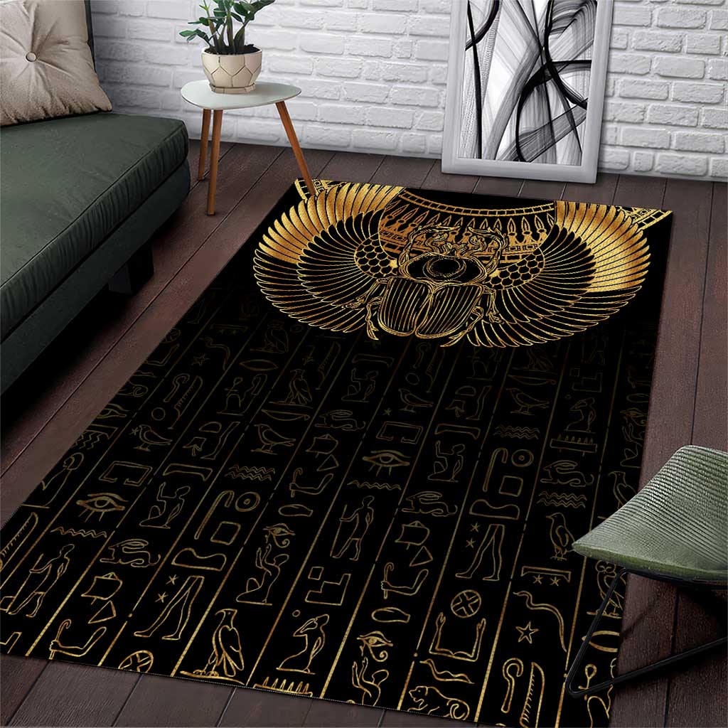 Ancient Egypt Area Rug Black Gold Scarab LT7