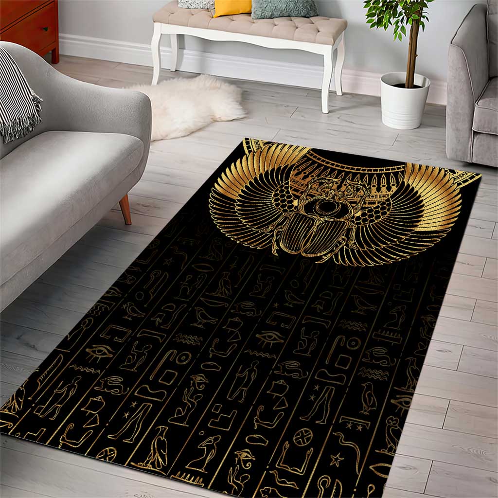 Ancient Egypt Area Rug Black Gold Scarab LT7