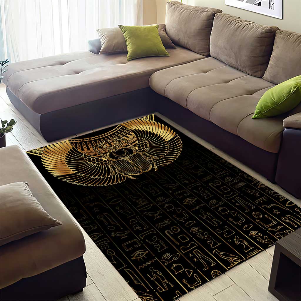 Ancient Egypt Area Rug Black Gold Scarab LT7