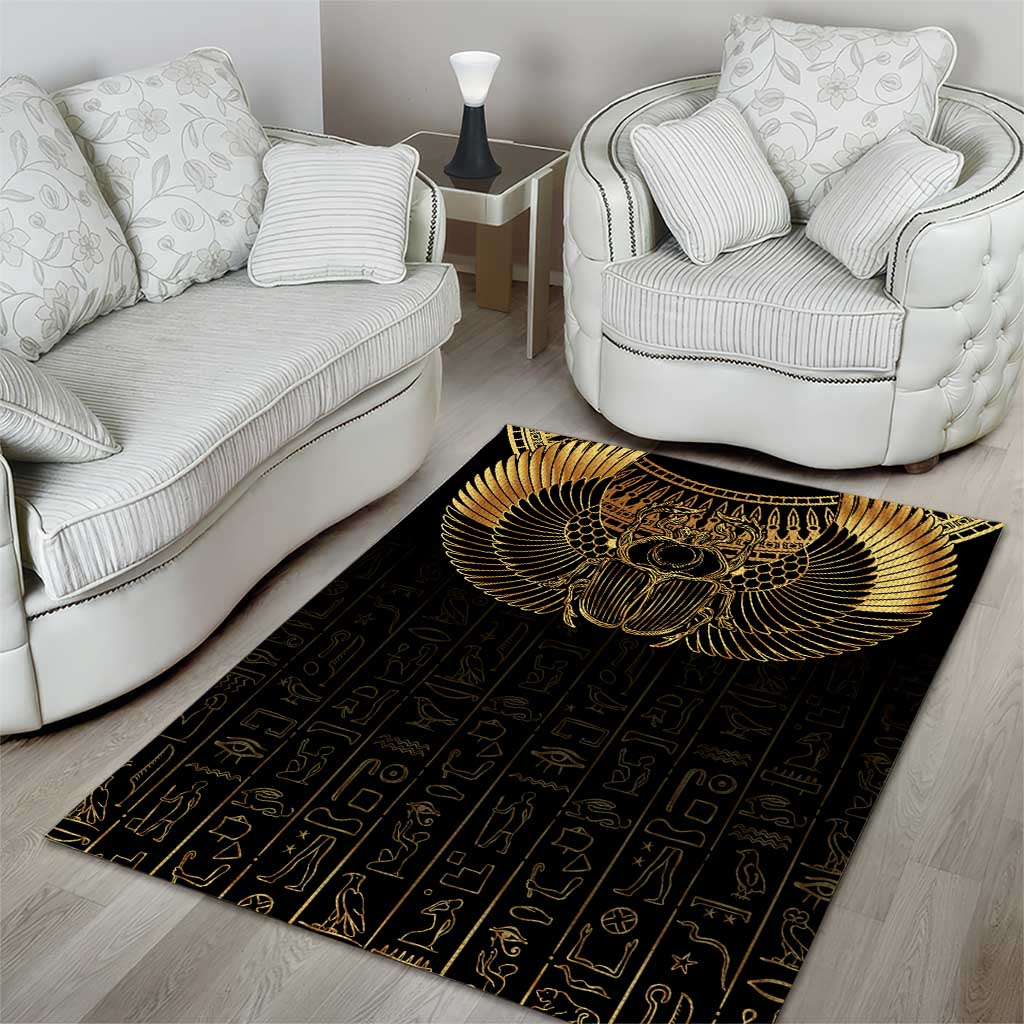 Ancient Egypt Area Rug Black Gold Scarab LT7