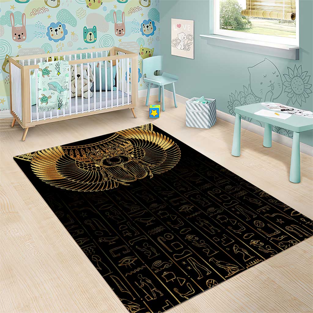 Ancient Egypt Area Rug Black Gold Scarab LT7