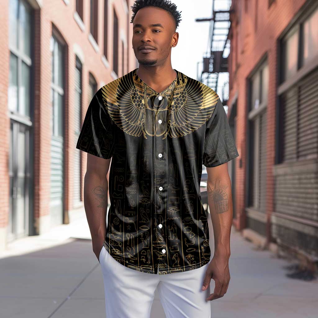 Ancient Egypt Baseball Jersey Black Gold Scarab LT7