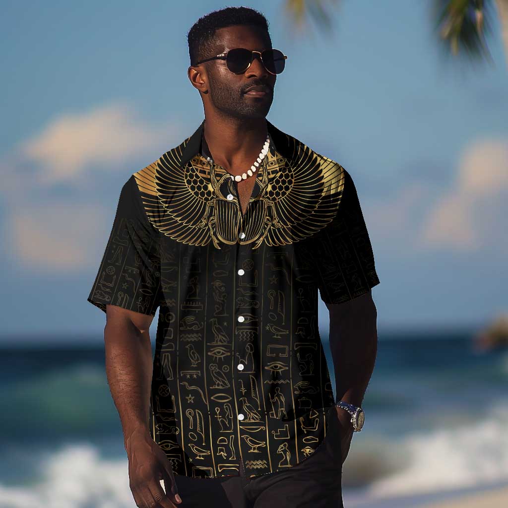 Ancient Egypt Hawaiian Shirt Black Gold Scarab LT7