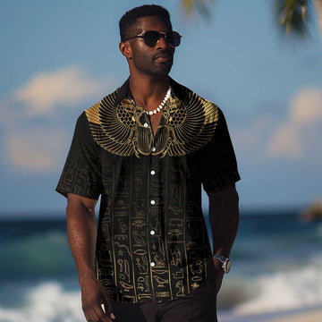 Ancient Egypt Hawaiian Shirt Black Gold Scarab LT7