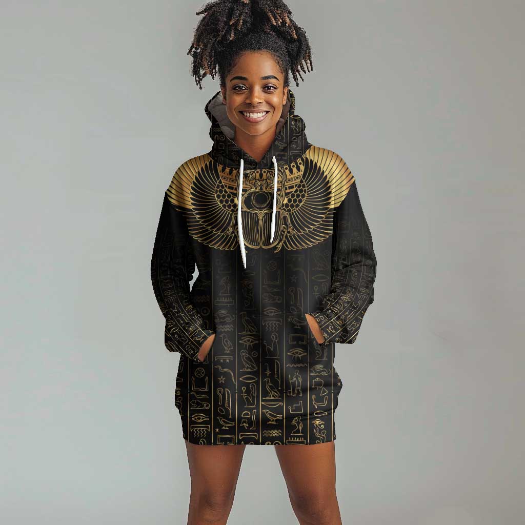 Ancient Egypt Hoodie Dress Black Gold Scarab LT7