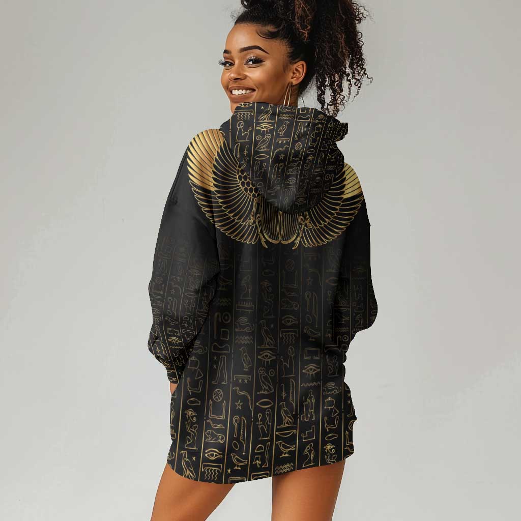 Ancient Egypt Hoodie Dress Black Gold Scarab LT7