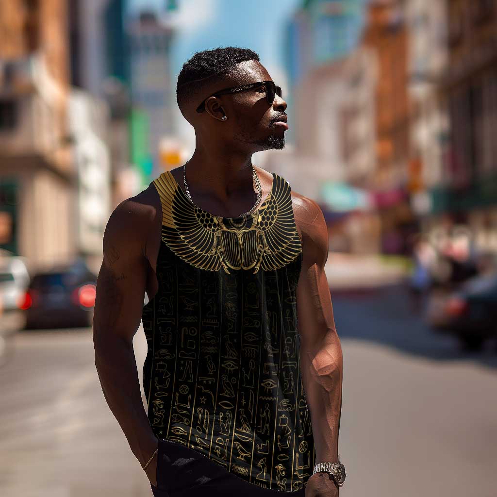 Ancient Egypt Men Tank Top Black Gold Scarab LT7