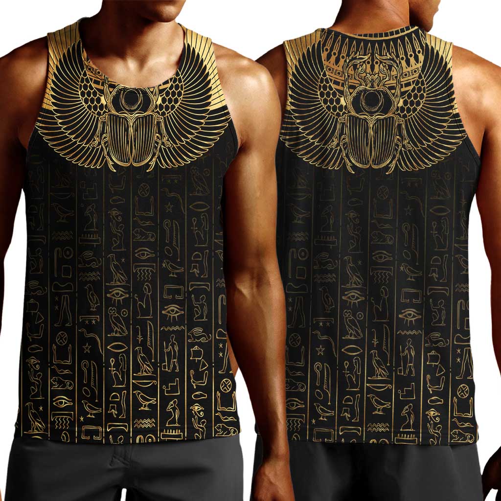 Ancient Egypt Men Tank Top Black Gold Scarab LT7