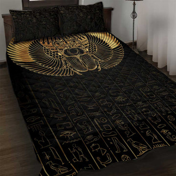 Ancient Egypt Quilt Bed Set Black Gold Scarab LT7