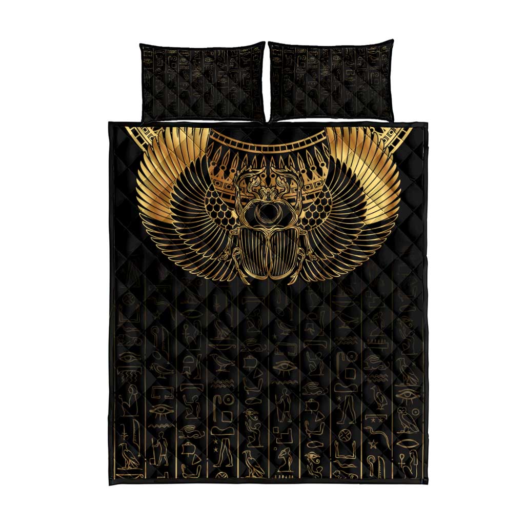 Ancient Egypt Quilt Bed Set Black Gold Scarab LT7