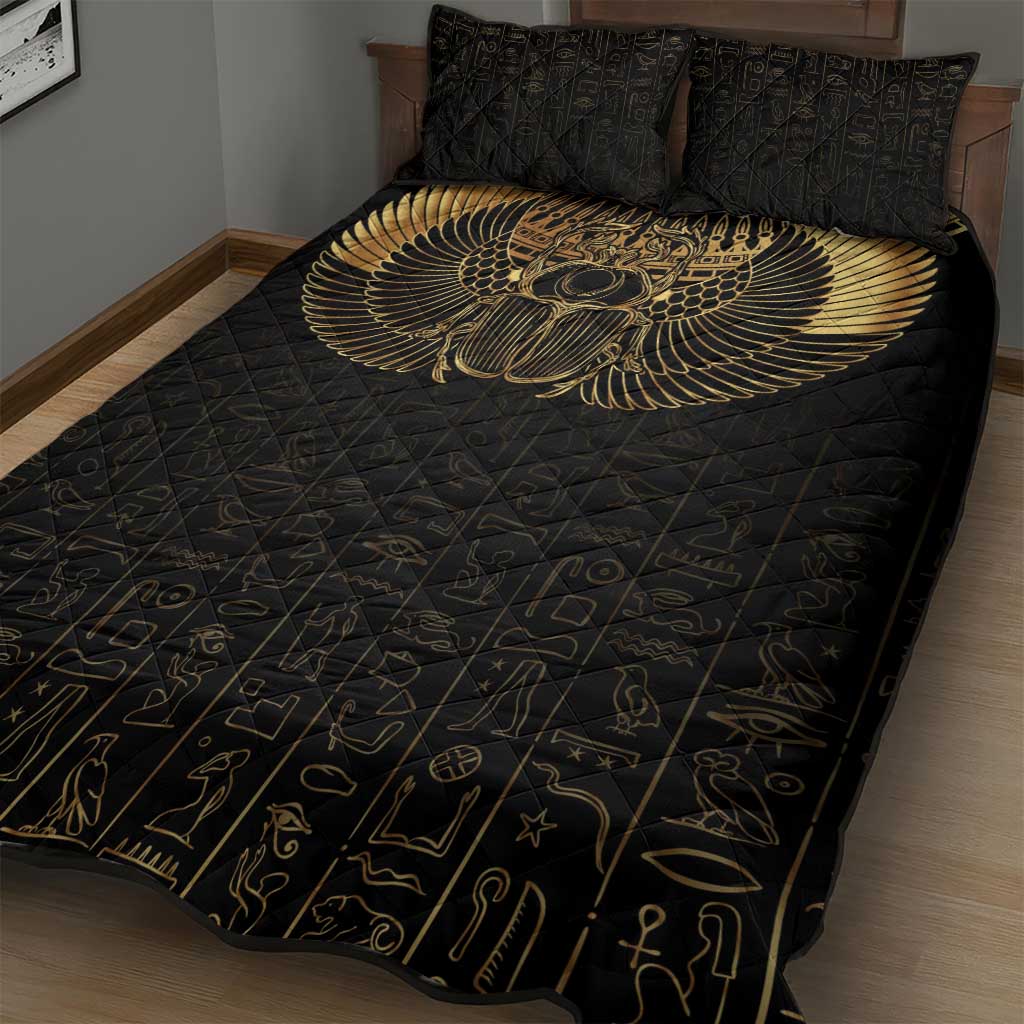 Ancient Egypt Quilt Bed Set Black Gold Scarab LT7