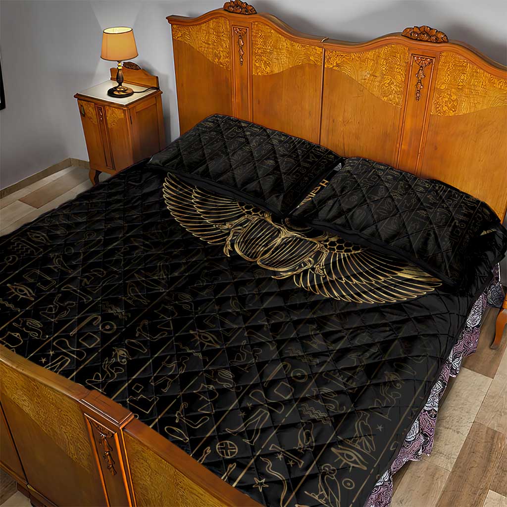 Ancient Egypt Quilt Bed Set Black Gold Scarab LT7