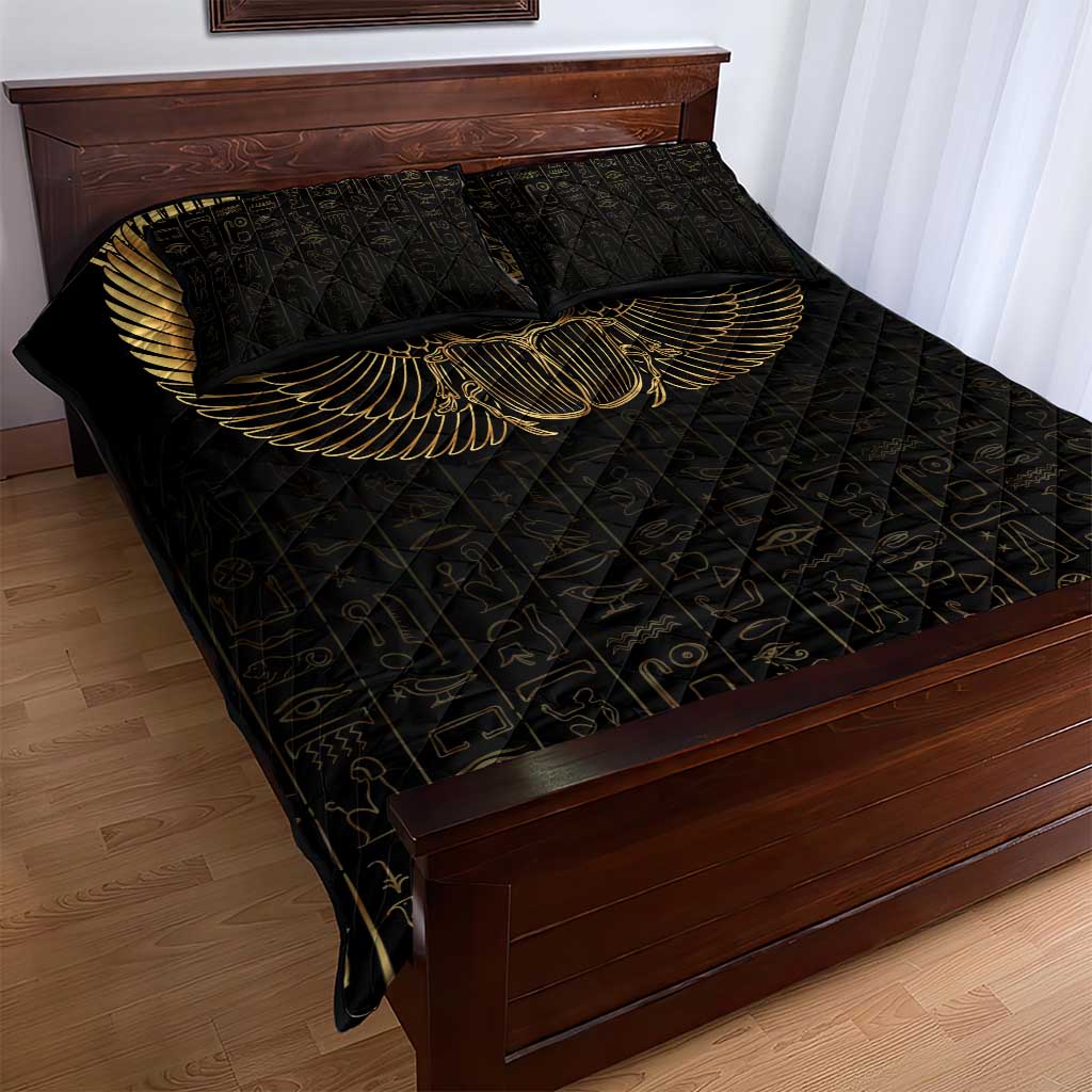 Ancient Egypt Quilt Bed Set Black Gold Scarab LT7