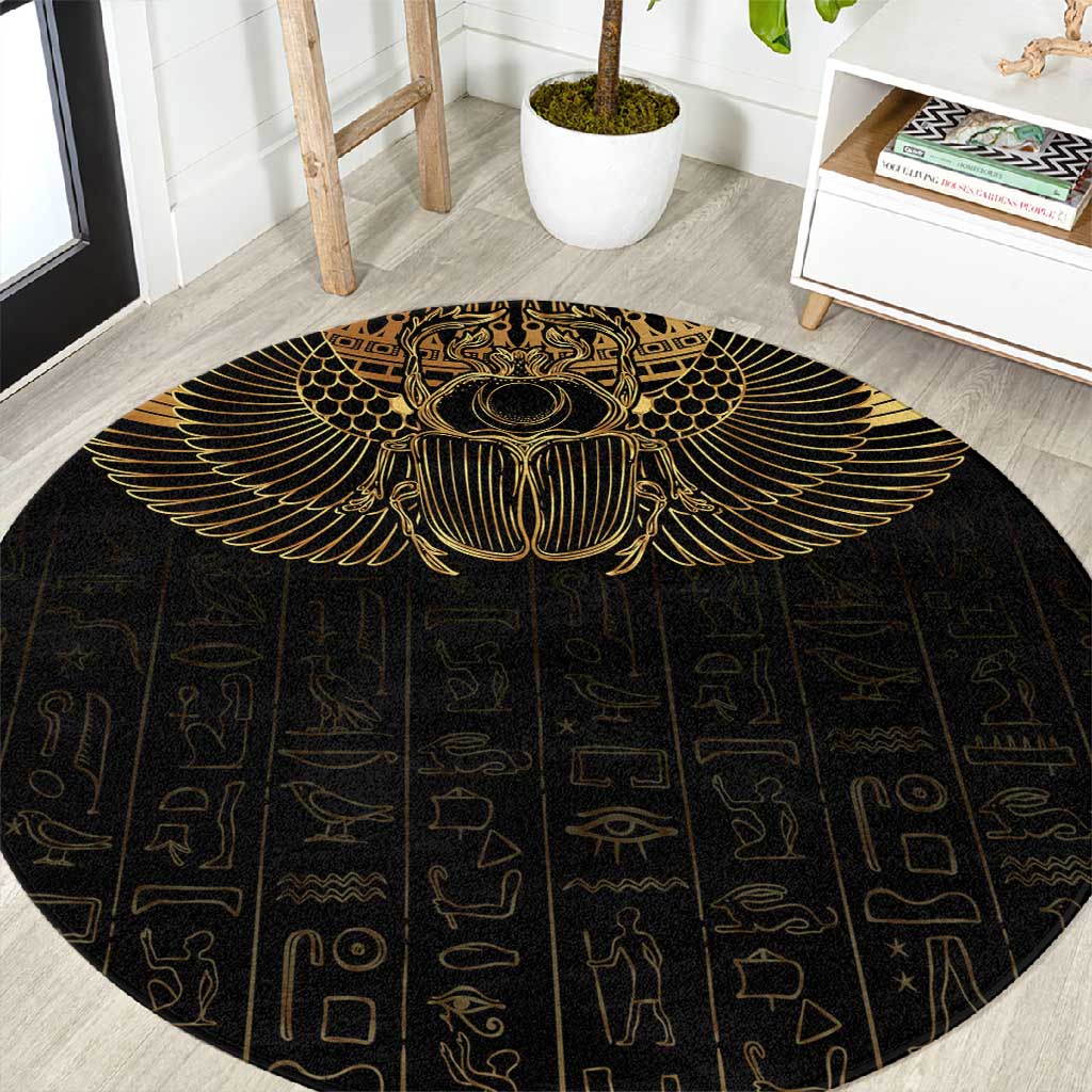 Ancient Egypt Round Carpet Black Gold Scarab LT7