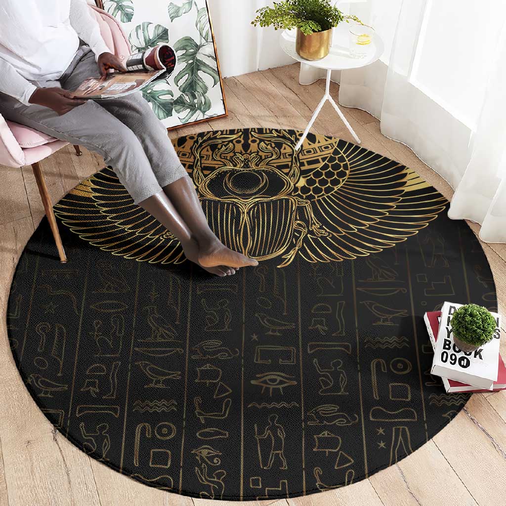 Ancient Egypt Round Carpet Black Gold Scarab LT7