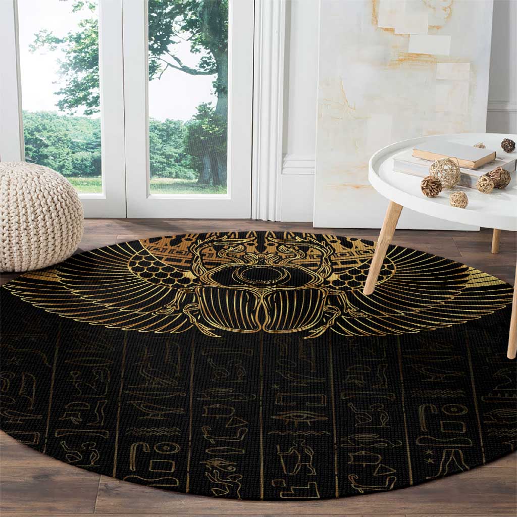 Ancient Egypt Round Carpet Black Gold Scarab LT7
