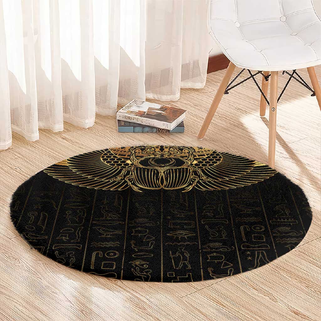 Ancient Egypt Round Carpet Black Gold Scarab LT7