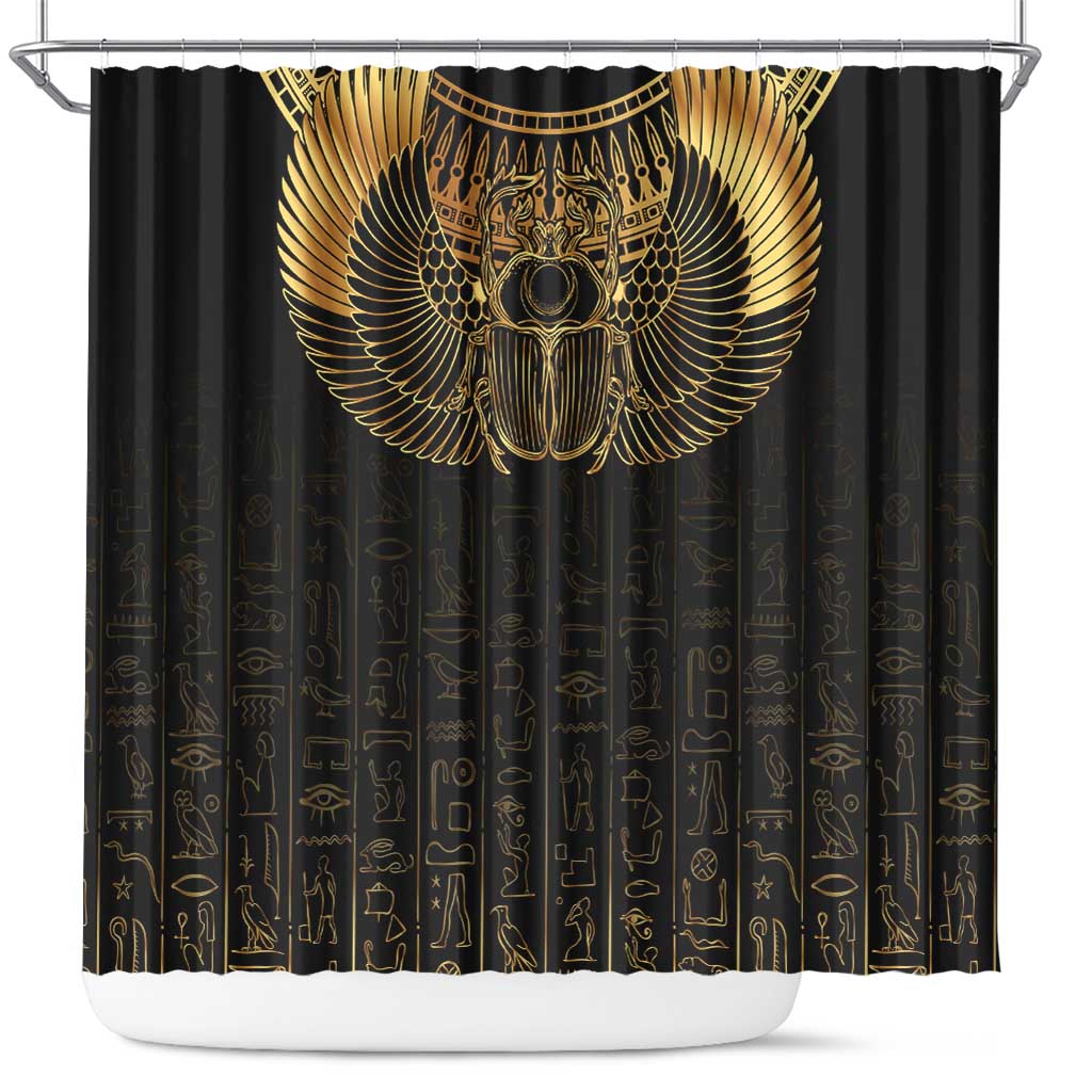 Ancient Egypt Scarab Shower Curtain Black Gold LT7