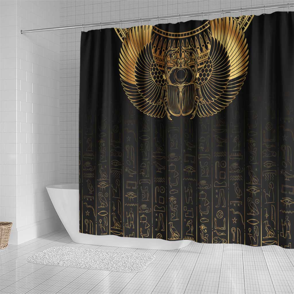 Ancient Egypt Scarab Shower Curtain Black Gold LT7