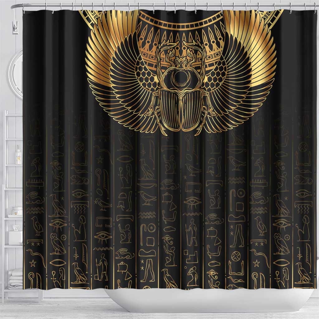 Ancient Egypt Scarab Shower Curtain Black Gold LT7