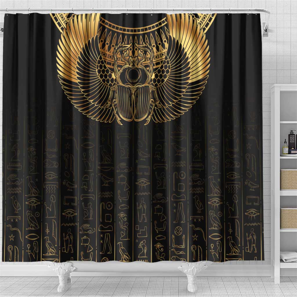 Ancient Egypt Scarab Shower Curtain Black Gold LT7