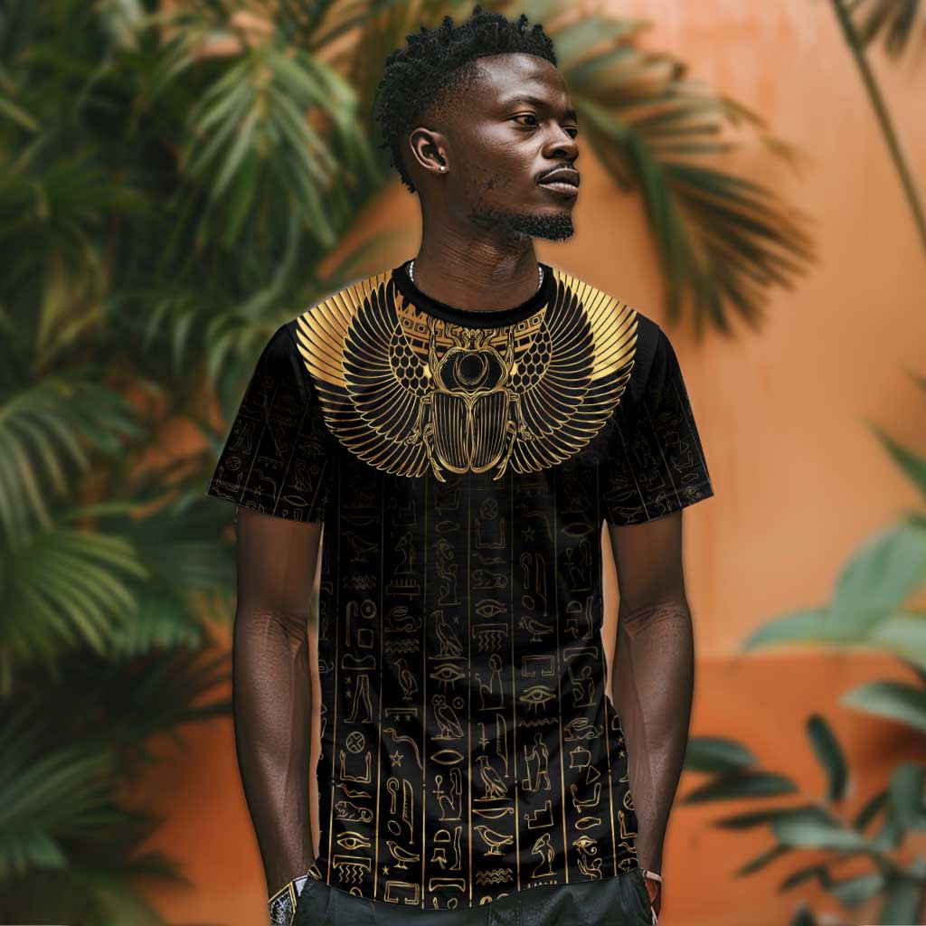 Ancient Egypt T shirt Black Gold Scarab LT7